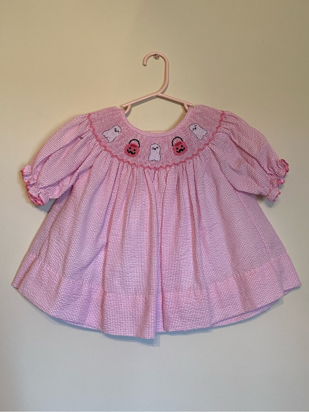 Pink Smocked Ghost-Embroidered Girls Blouse